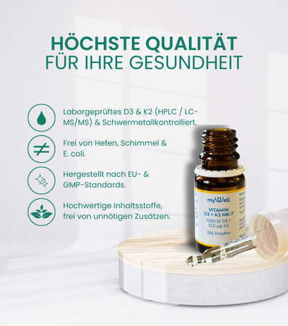 2-in-1 SPARSET: Vitamin D, Calcium & Magnesium Test + Vitamin D3 K2 Tropfen (1000 IE)