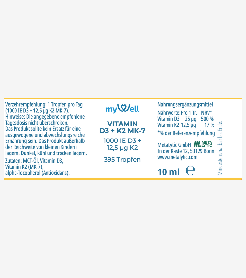 Vitamin D3 K2 Tropfen – 1.000 I.E. | MCT-Öl | 10 ml